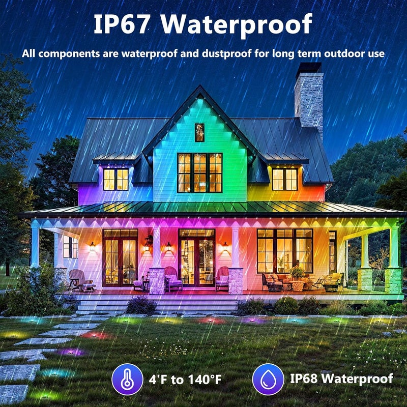 LETIANPAI 300 قدم أضواء خارجية دائمة، أضواء RGB تحت السقف مع تحكم عبر التطبيق، أوضاع مشهد قابلة للتخصيص، إضاءة تحت السقف مقاومة للماء IP67، أضواء خارجية للديكور، ديكور الحدائق، المنزل، الحفلات، العطلات - Image 2
